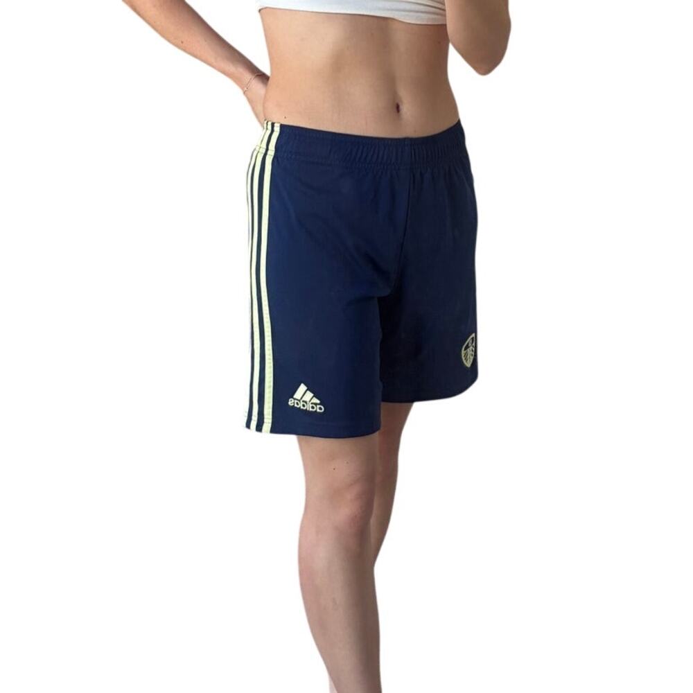 Adidas Leeds Navy Soccer United FC 2022-23 Yellow Stripe Shorts Size XS